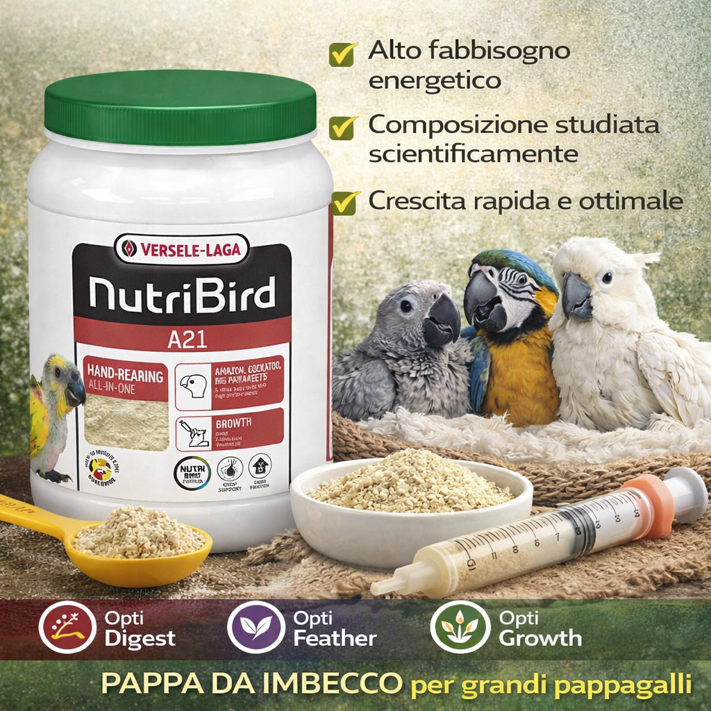 NUTRIBIRD A21 PAPPA DA IMBECCO PER GRANDI PAPPAGALLI (800 GR)